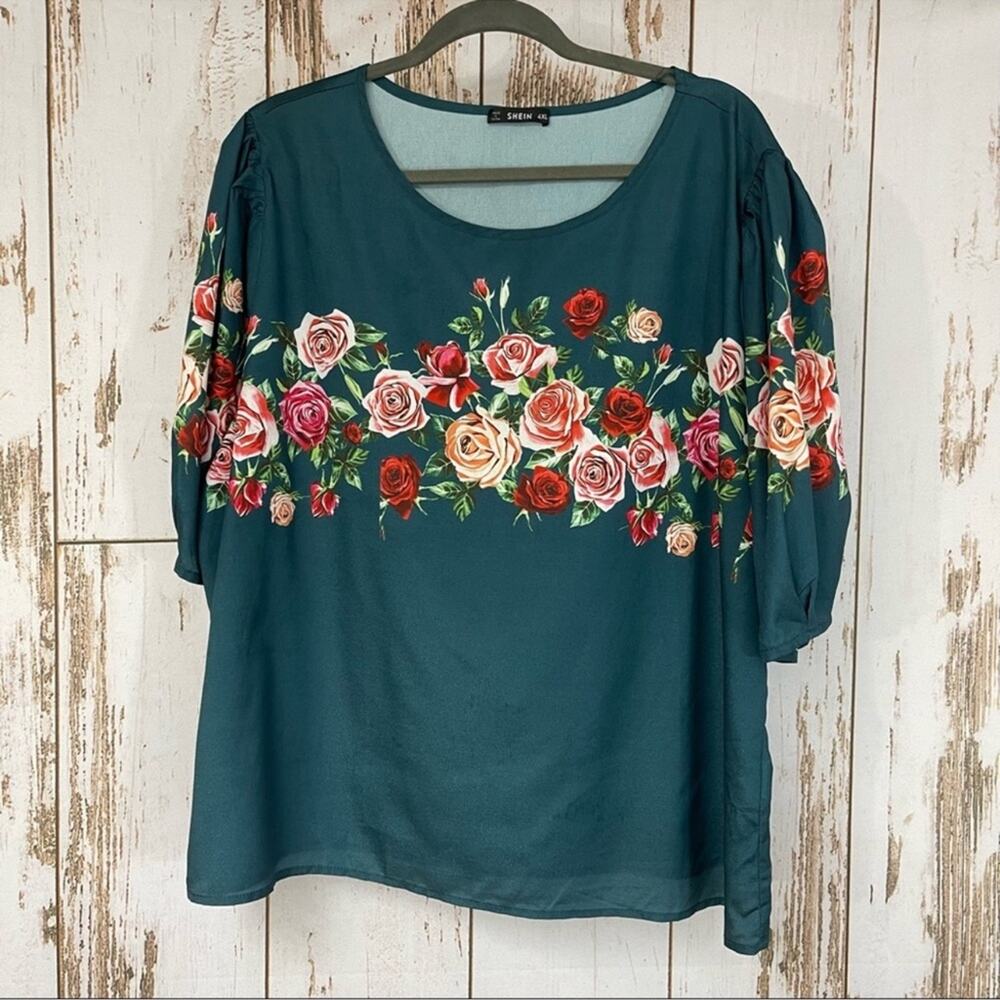 SHEIN, Floral Silky Blouse. Size 4XL. In good used condition!